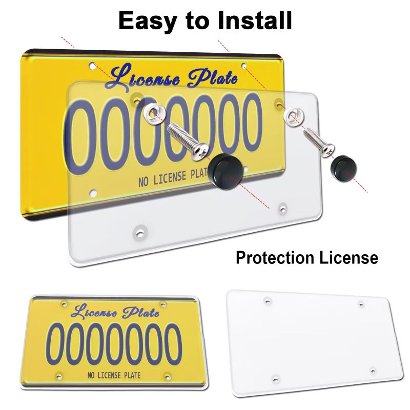 Aootf License Plate Covers- Clear Flat License Plate Protector, Unbreakable Transparent Protective Cover with Screws Caps, 2 Pack for Front Rear - Image 4